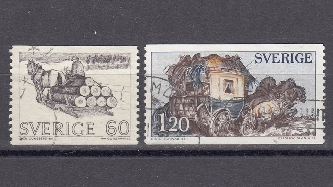 Ruotsi 1971 Fa 729, 733 Puutavaraa ja Postivaunu