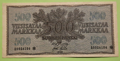 TÄHTI, 500 mk 1955 **  Taitoksia, ryppyinen. Kunto 4-5 (KD3)