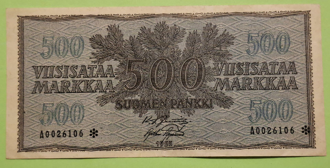 TÄHTI, 500 mk 1955 **  Taitoksia, ryppyinen. Kunto 4-5 (KD3)