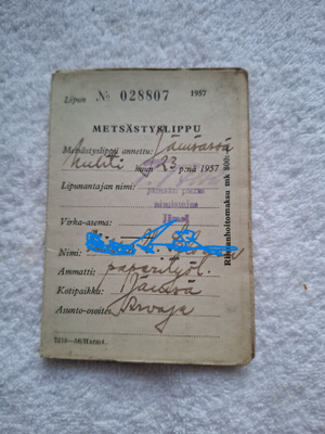 Metsästyslippu 1957 Jämsä