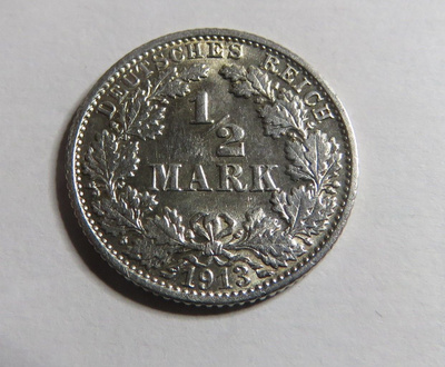 Saksa/Empire 1/2 mark 1913 F
