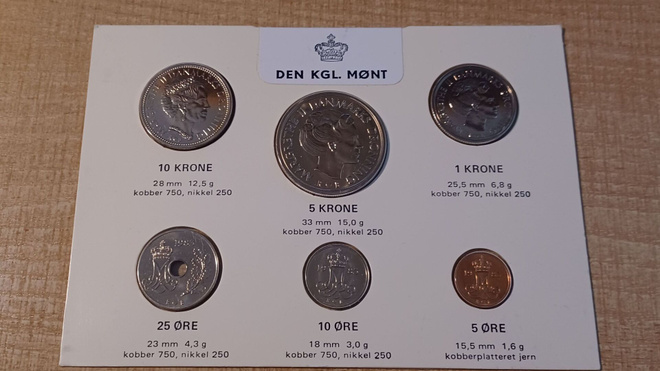 5 öre - 10 kroner 1983 Tanskan rahasarja UNC