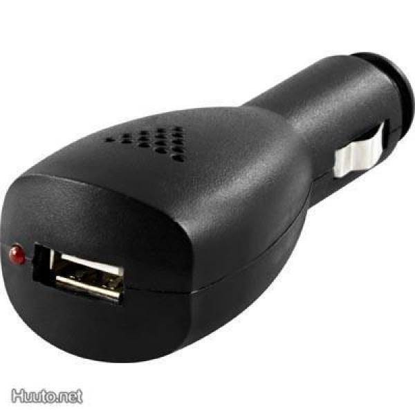 Deltaco USB laturi autoon, USB A naaras, 1A, musta *UUSI*