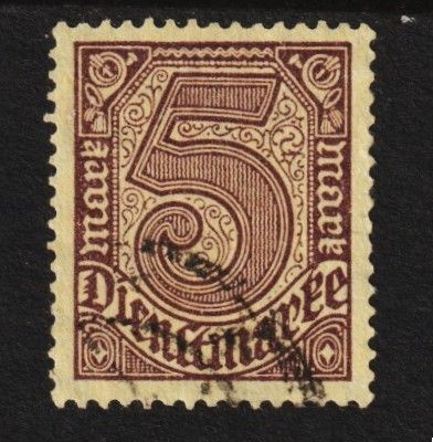 1920 Saksa, 5Dmk Valtion miehitysmerkki leimattuna