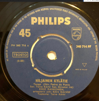 ESKO RAHKONEN: Hiljainen kylätie * Sinun…. * FIN 1965
