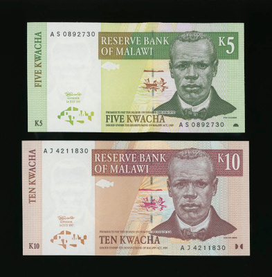 Malawi 5 + 10 Kwacha 1997 P36-P37, UNC