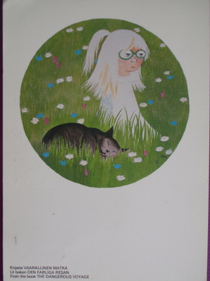 Tove Jansson tyttö ja kissa kukkakedolla