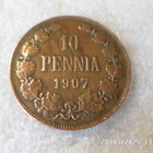 10  penniä  1907  kulkematon.  tasaisesti  patinoitunut . - pikkukuva 3