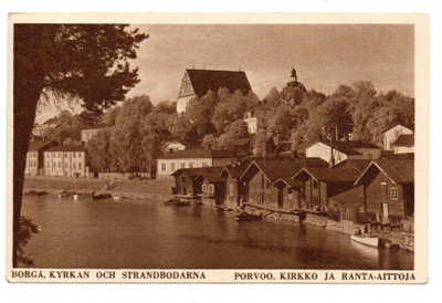 Vanha kortti, Porvoo, kirkko ja ranta-aittoja
