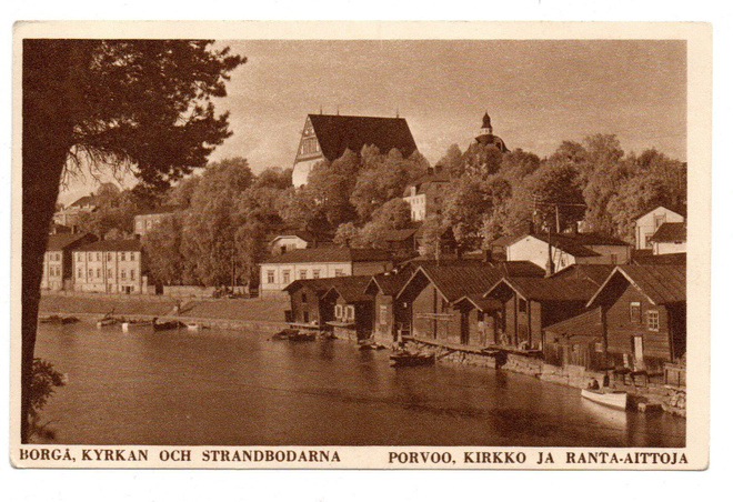 Vanha kortti, Porvoo, kirkko ja ranta-aittoja