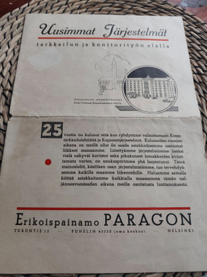Erikoispainamo PARAGON myyntiesite 1930-luku