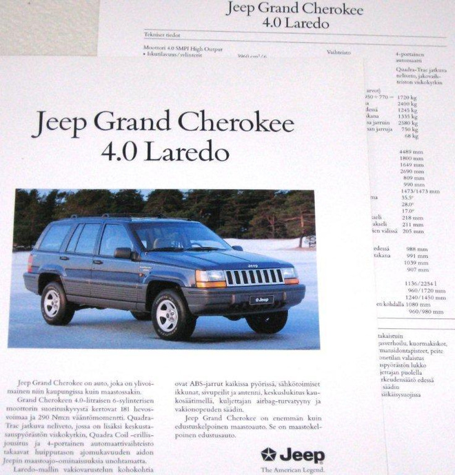 1993 Jeep Grand Cherokee 4.0 Laredo esite - SUOM - KUIN UUSI