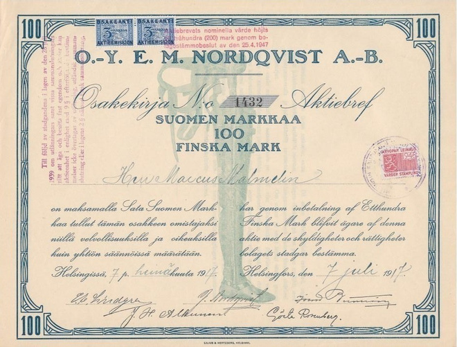 OKK 1917 E.M.Nordqvist Oy,  Helsinki osakekirja