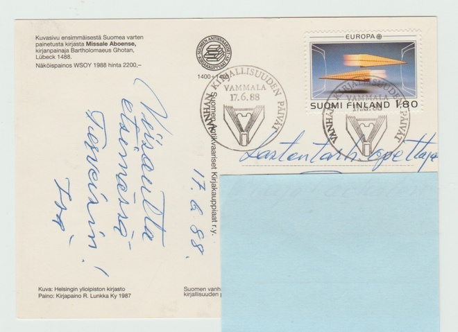 Postileima: Vanhan kirj. päivät  17.6.88