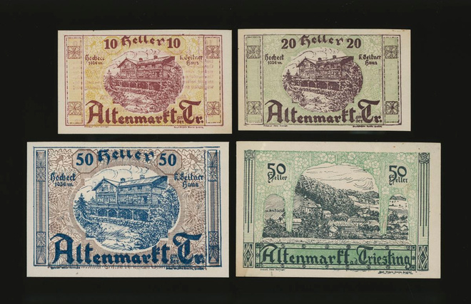 Itävalta Notgeld 10, 20, 2x50 Heller, Altenmarkt 1920