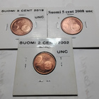 Suomi 5 cent 2008 unc, 5 cent 2019 unc ja 2 cent 2002 unc - pikkukuva 1