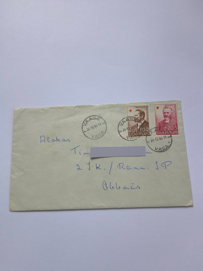 Postilähetyskuori, v.1960 punaisen ristin merkein,kts!