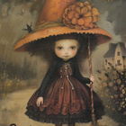 Halloween noitatytöllä suuri oranssi hattu - pikkukuva 1