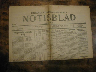 Sanomalehti: Finlands Folkkommissariats Notisblad  13.3.1918