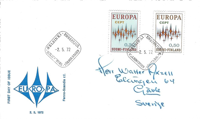FDC 1972 EUROOPPA-MERKIT RUOTSIIN KUORI