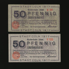 Saksa Notgeld 2 x 50 Pfennig, Köln 1.6.1918 VG-aUNC - pikkukuva 1
