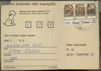 1982 Eurooppa 1,50 mk hankalasti käsiteltävä lähetys