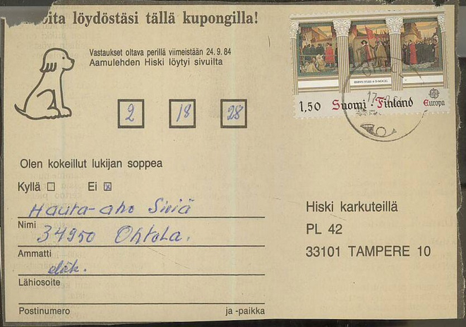 1982 Eurooppa 1,50 mk hankalasti käsiteltävä lähetys