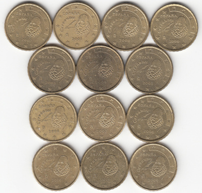 Espanja 10 c 1999-2016, yht. 13 erilaista, CIRC