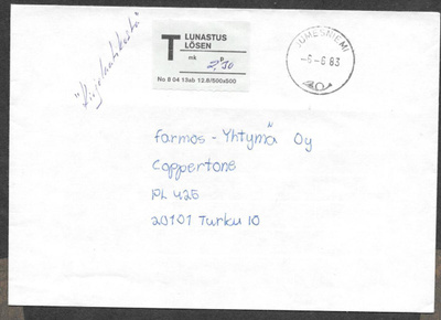 Postilähetys -  vain lunastuslipuke / Jumesniemi 6.6.1983
