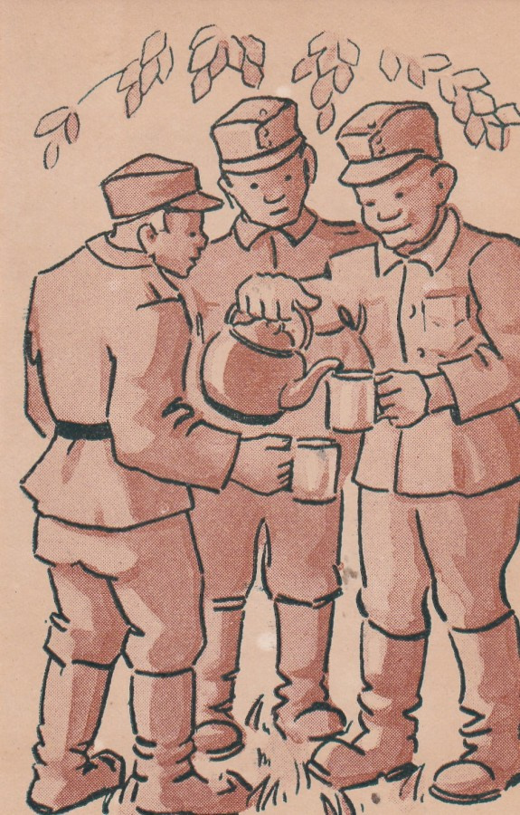 Sotilas ,Kahvitauko  , Kenttäpostikortti   b644