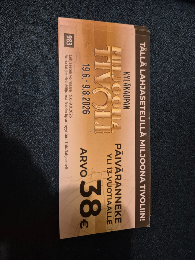 Miljoona tivoli liput 4kpl