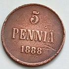 Aleksanteri III, kupari 5 penniä vuodelta 1888. - pikkukuva 1