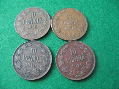 4 kpl 10 penniä - 1866-1914