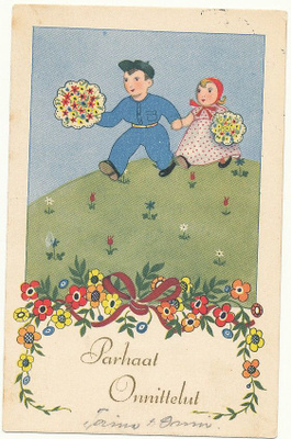 HAGSTRÖM-BADE - Lapset kukkineen - vanha kortti