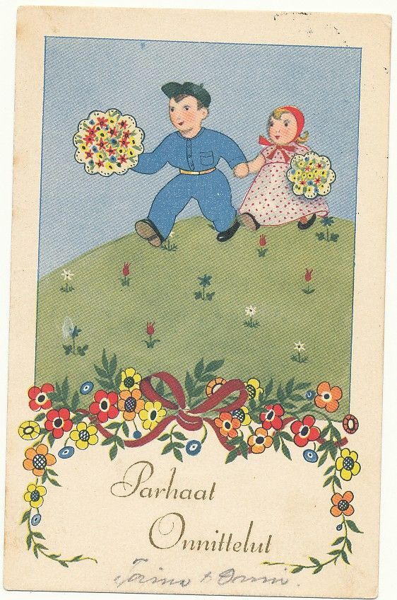 HAGSTRÖM-BADE - Lapset kukkineen - vanha kortti