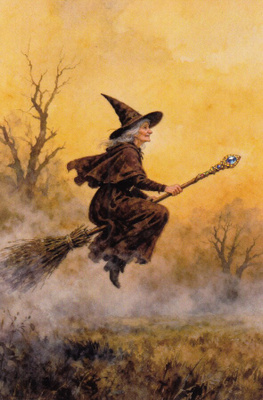 Halloween vanha noita lentää luudalla