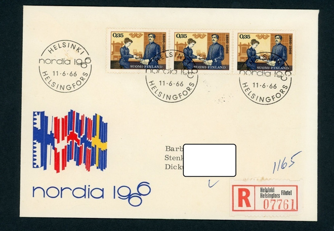 FDC 1966 Postimerkkinäyttely R-kuori + tuloleima