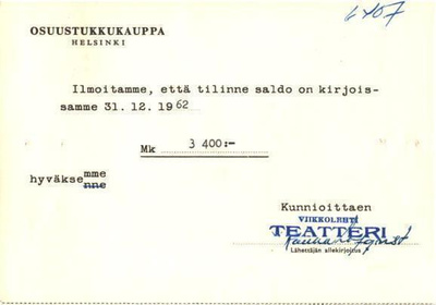 FIRMAKORTTI TEATTERI VIIKKOLEHTI