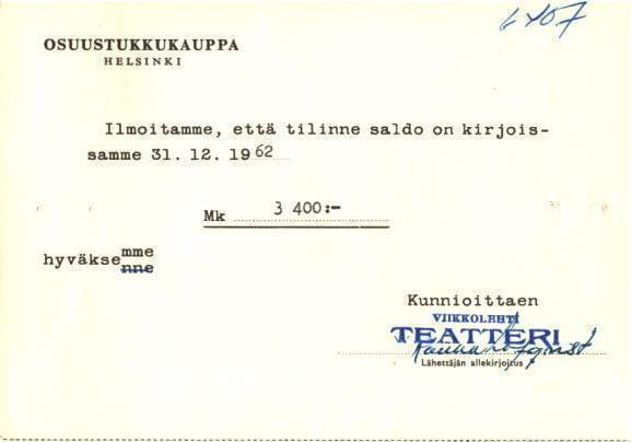 FIRMAKORTTI TEATTERI VIIKKOLEHTI