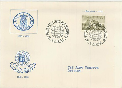 1956 30 (mk) Lammi FDC - eri vastaanottajat