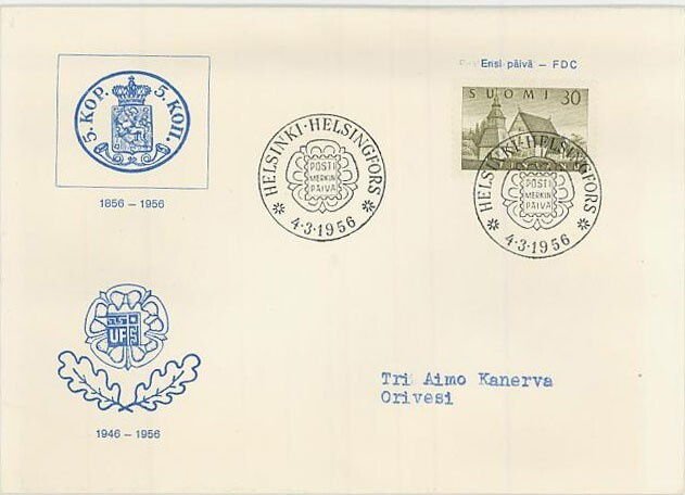 1956 30 (mk) Lammi FDC - eri vastaanottajat
