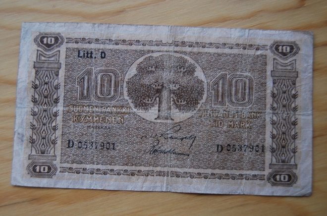 Suomen Panki  10 Markkaa 1939 Litt.D  Talvisota
