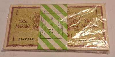 1mk seteli nippu. 100 peräkkäistä numeroa. 1963.