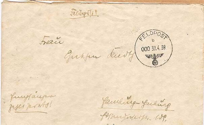 Saksa 1939 kp-kirje 30.4.1939