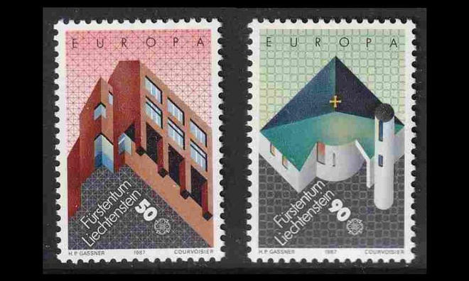Liechtenstein 916-7 ** Europa moderni arkkitehtuuri (1987)