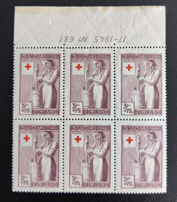 1946 Punainen Risti 3mk+75p numerokuusilo **