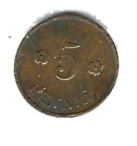 1930 5 PENNIÄ KOLIKKO KÄYTETTY