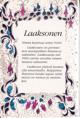 Laaksonen. sukunimikortti. e278