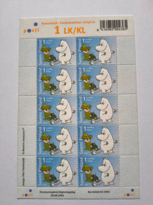 Todella siisti Nukkamuumi postimerkki-arkki v.2004,kts!