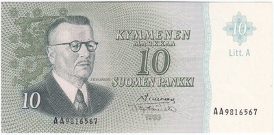 10 Markkaa 1963 Litt.A AA-sarjaa, kl.8-9